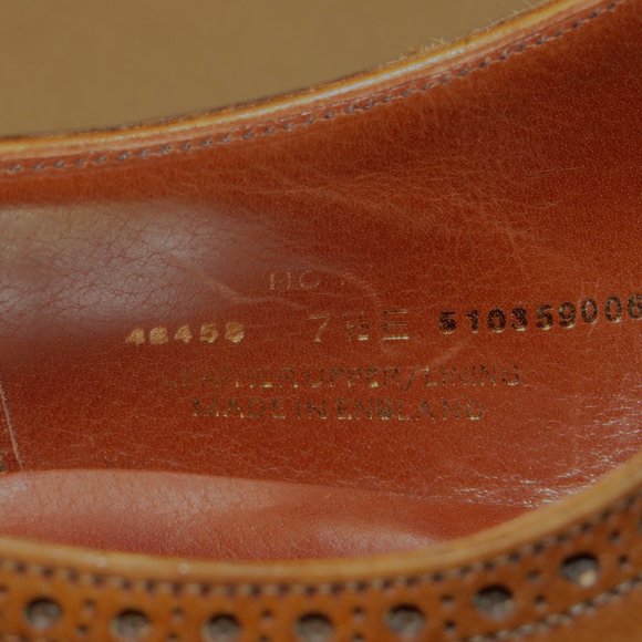 Paul Stuart Prestige Hoyt x C&J Hand Grade Tan Antique Calf Full Brogue 8.5E US - Picture 9 of 10